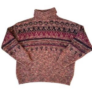Vtg Le Moda Wool Blend Thick Sweater Fair Isle Turtleneck Sz Large